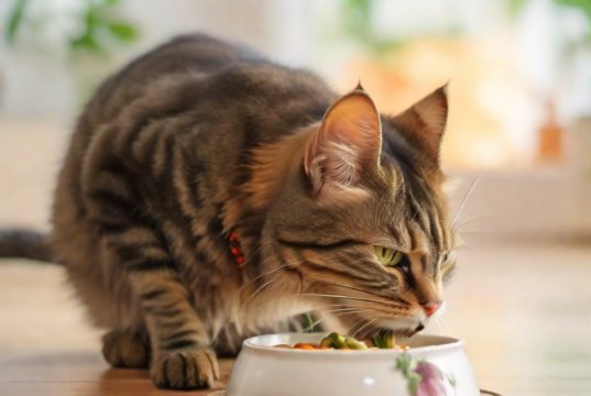 Cibi privi degli allergeni comuni per gatti: scelte alimentari di base Gatto che mangia cibo naturale