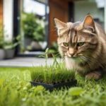 Leonardo_Diffusion_XL_cat_eating_grass_in_a_garden_of_a_modern_1