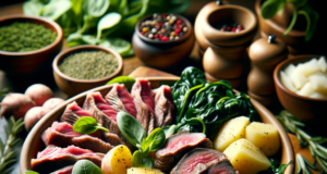 Ricetta per cani: Capra con patate e spinaci.